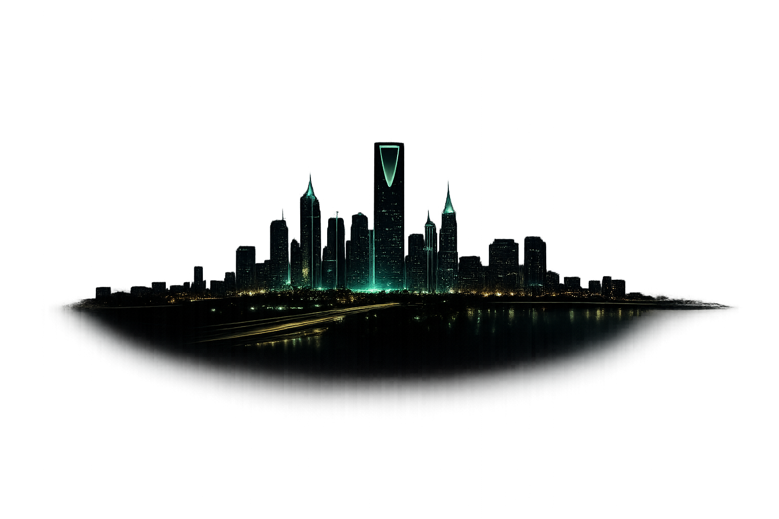 Riyadh skyline with green AI glow